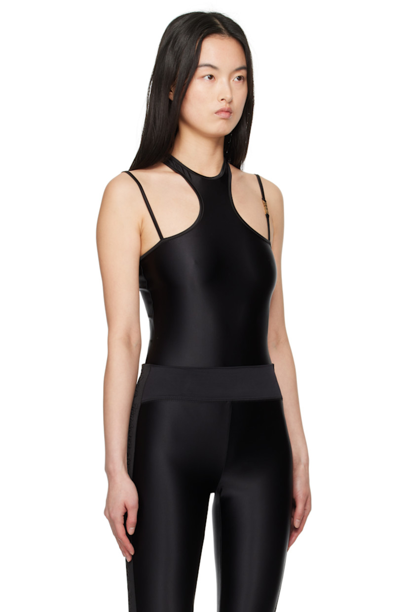 Stretch nylon satin bodysuit. 

· Crewneck
· Press-stud closure at bottom
· Adjustable spaghetti straps
· Logo hardware at strap
· Racer back
· Unlined

Supplier color: Black