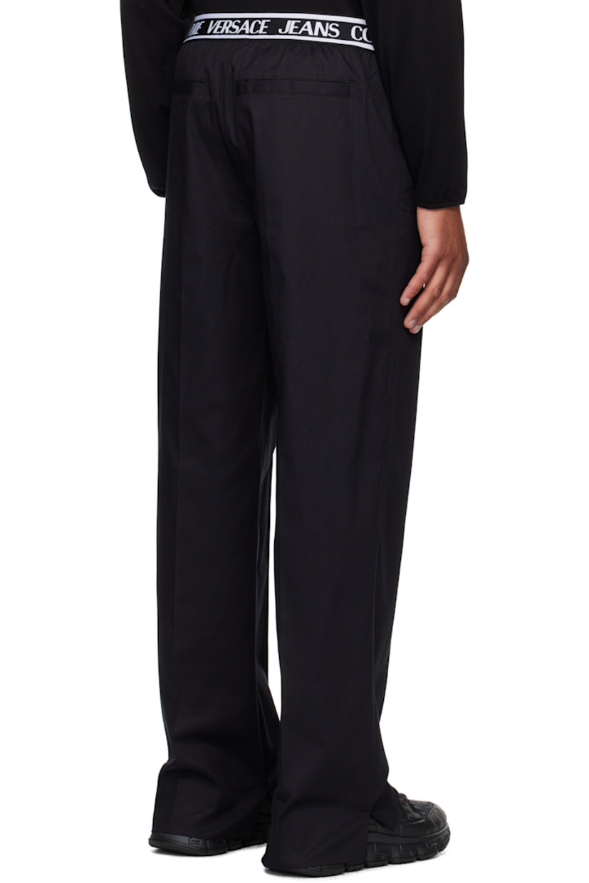 Stretch cotton twill trousers.

· Straight-leg
· Jacquard logo pattern at elasticized waistband
· Four-pocket styling
· Zip fly
· Pinched seam at front legs
· Vents at cuffs
· Creased seam at back legs

Supplier color: Black+Print