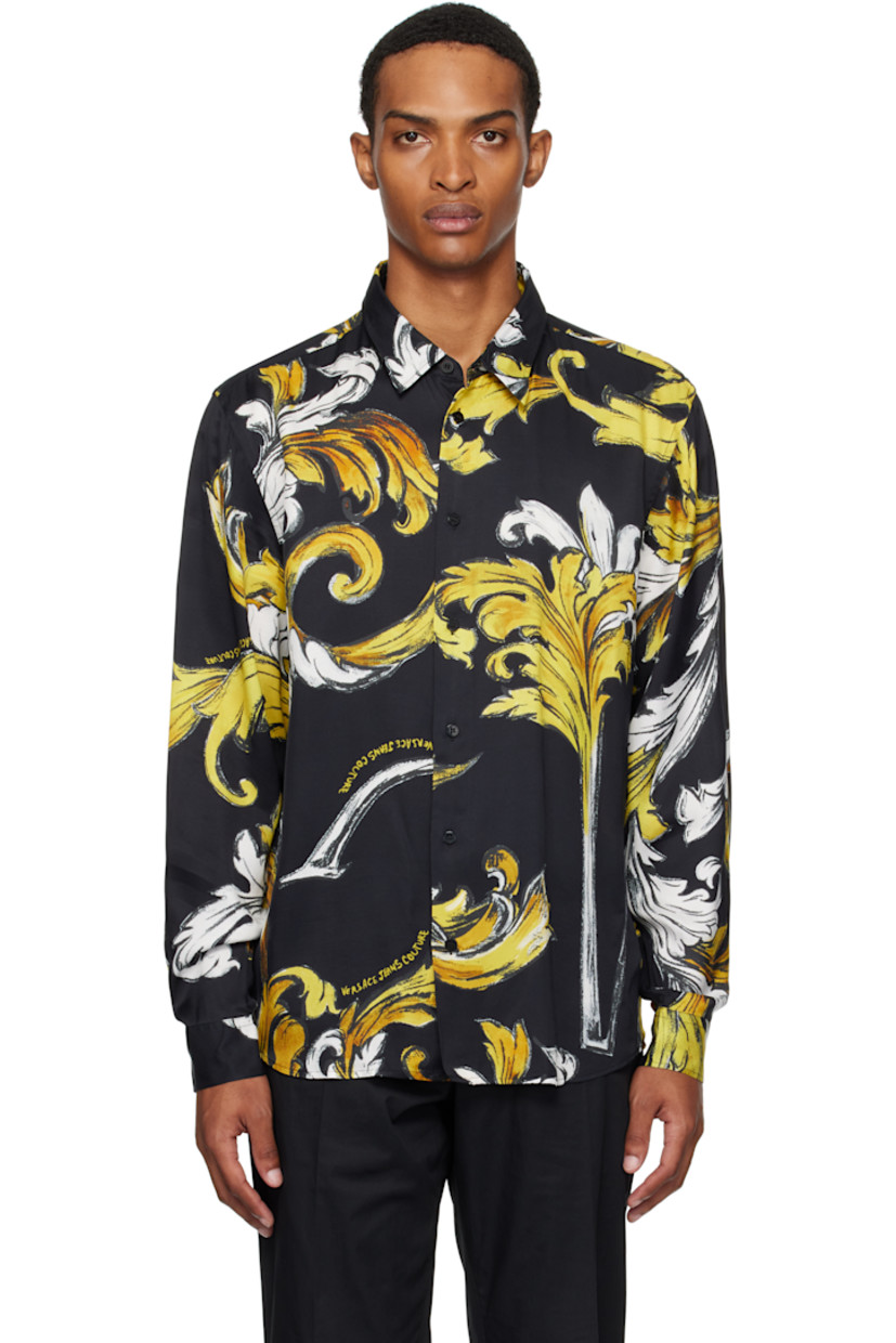 Viscose twill shirt. 

· Barocco pattern printed throughout
· Spread collar
· Button closure
· Shirttail hem
· Buttoned barrel cuffs

Supplier color: Black/Gold