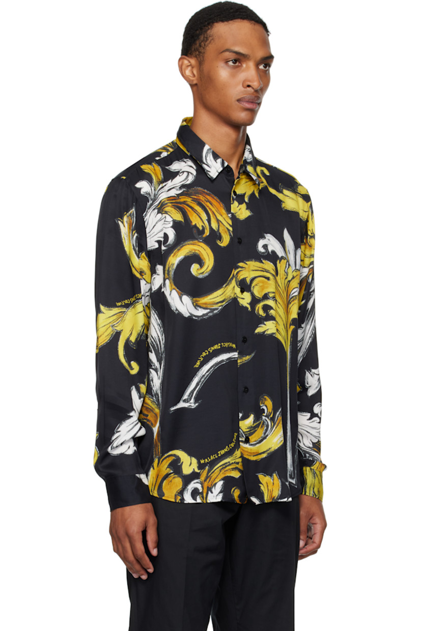 Viscose twill shirt. 

· Barocco pattern printed throughout
· Spread collar
· Button closure
· Shirttail hem
· Buttoned barrel cuffs

Supplier color: Black/Gold