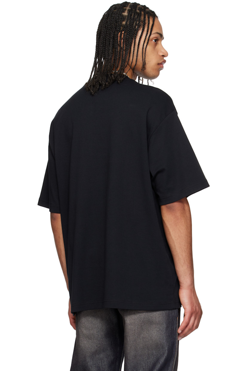 Cotton jersey T-shirt. 

· Rib-knit crewneck
· Embroidered faux-leather logo graphic at front

Supplier color: Black