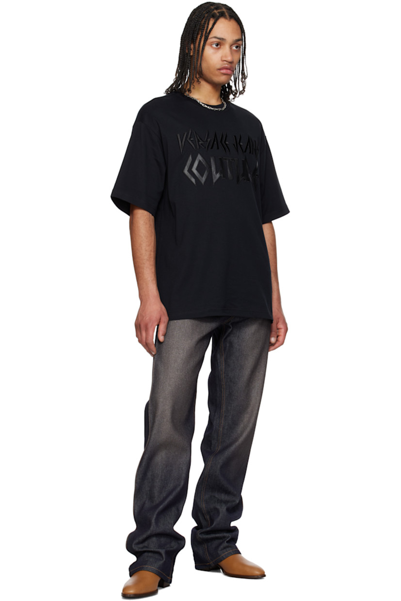 Cotton jersey T-shirt. 

· Rib-knit crewneck
· Embroidered faux-leather logo graphic at front

Supplier color: Black
