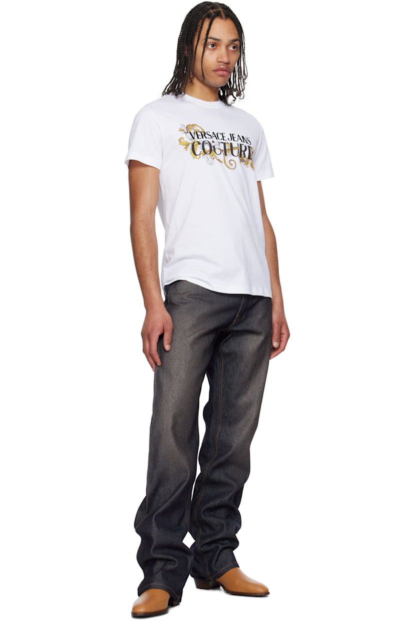 Cotton jersey T-shirt. 

· Rib-knit crewneck
· Logo graphic printed at front

Supplier color: White/Gold