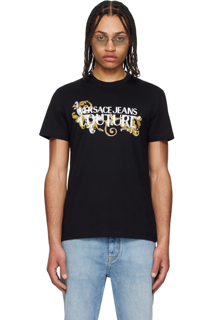 Cotton jersey T-shirt. 

· Rib-knit crewneck
· Logo graphic printed at front

Supplier color: Black/Gold