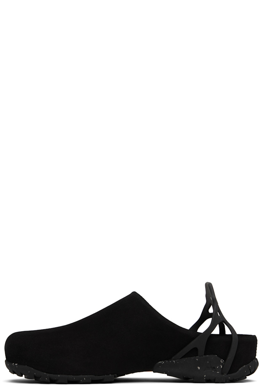 Brushed suede clogs.

· LWG-certified leather
· Logo-embossed collapsible rubber heel strap
· Faux-suede lining
· Speckled Vibram® Ecostep crêpe-rubber sole
 
Supplier color: Black
