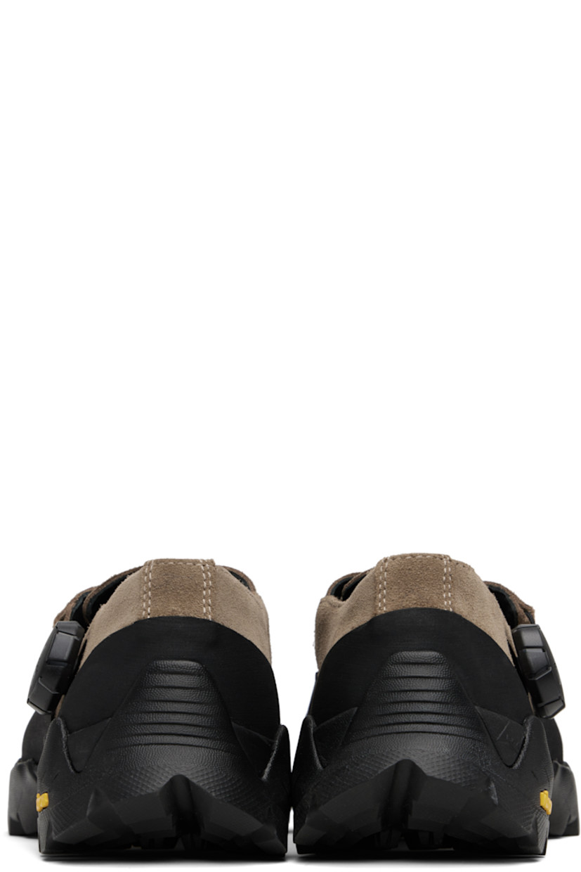 LWG-certified calfskin suede Mary Jane-style sneakers.

· Rubberized trim throughout
· Logo printed at rubber cap toe
· Cutouts at vamp
· Fidlock® WINCH closure
· Buffed leather lining
· Treaded Vibram® Megagrip rubber sole

Supplier color: Taupe