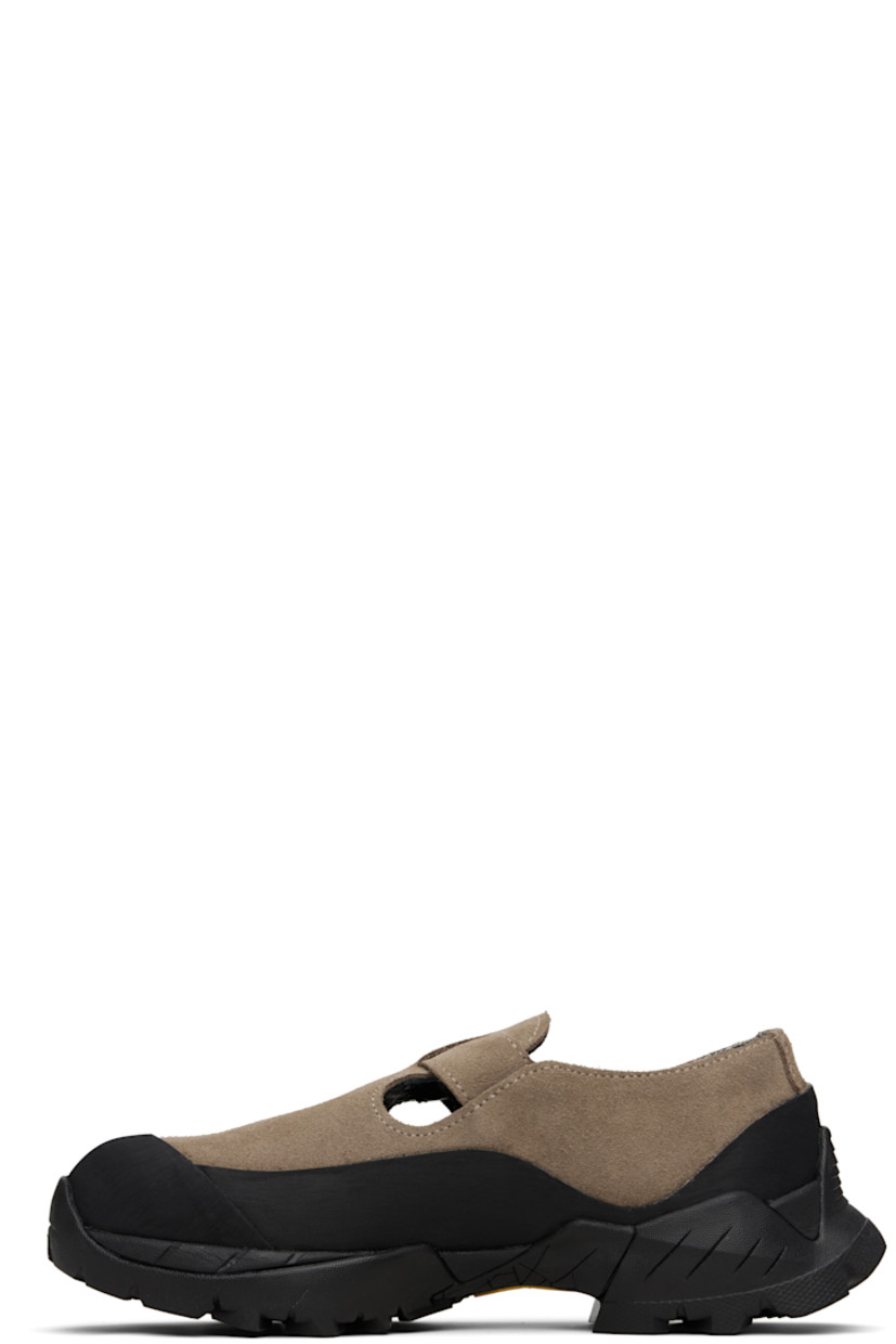 LWG-certified calfskin suede Mary Jane-style sneakers.

· Rubberized trim throughout
· Logo printed at rubber cap toe
· Cutouts at vamp
· Fidlock® WINCH closure
· Buffed leather lining
· Treaded Vibram® Megagrip rubber sole

Supplier color: Taupe