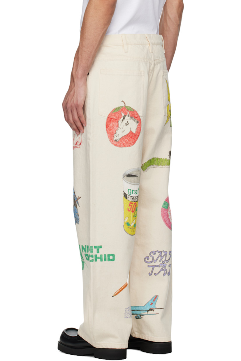 Straight-leg non-stretch 12 oz denim jeans. Hand-drawn graphics throughout.

· Belt loops
· Five-pocket styling
· Zip-fly
· Suede logo patch at back waistband

Available exclusively at SSENSE.

Supplier color: Cream