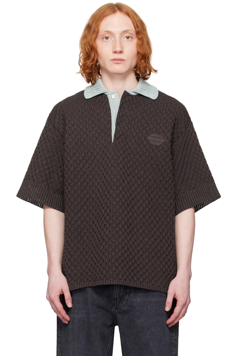 Crocheted cotton polo.

· Rib-knit spread collar, hem, and cuffs
· Concealed three-button placket
· Logo patch at chest
· Dropped shoulders
· Patch pocket at back 

Supplier color: Brown