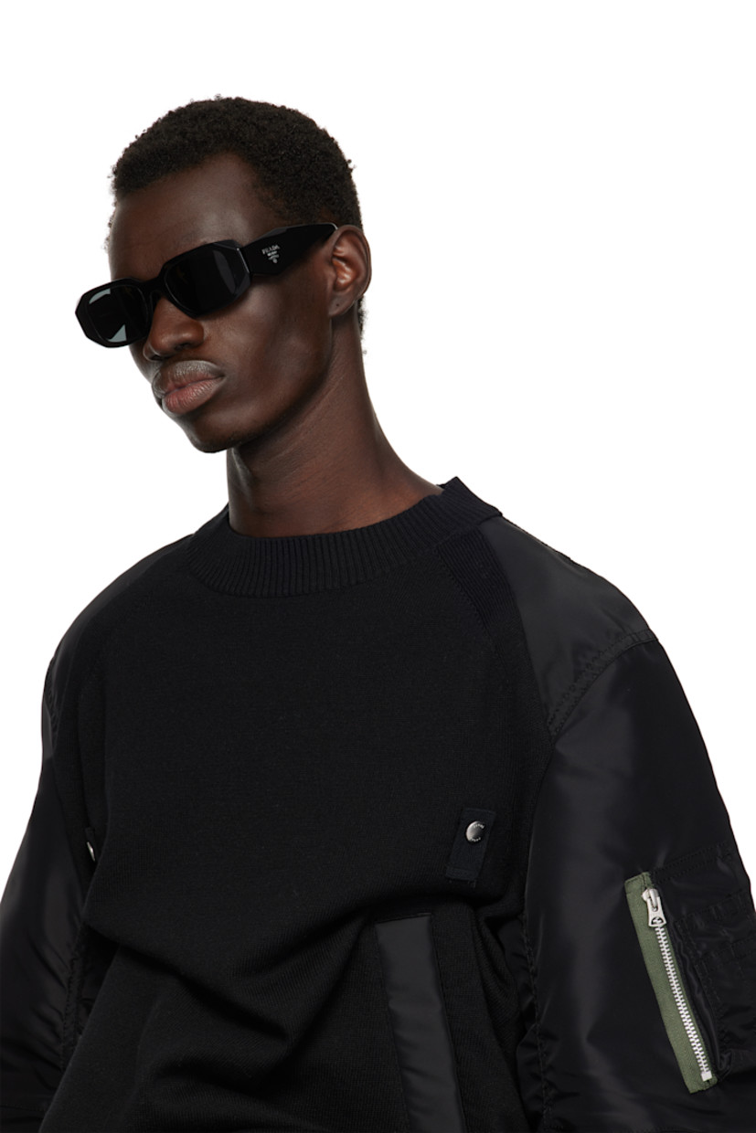 Rectangular acetate-frame sunglasses in black. 

· Gray lenses
· 100% UVA/UVB protection
· Logo etched at lens
· Integrated nose pads
· Logo at temples
· Includes case
· Silver-tone hardware
· Size: 51.20 145

Supplier color: Black