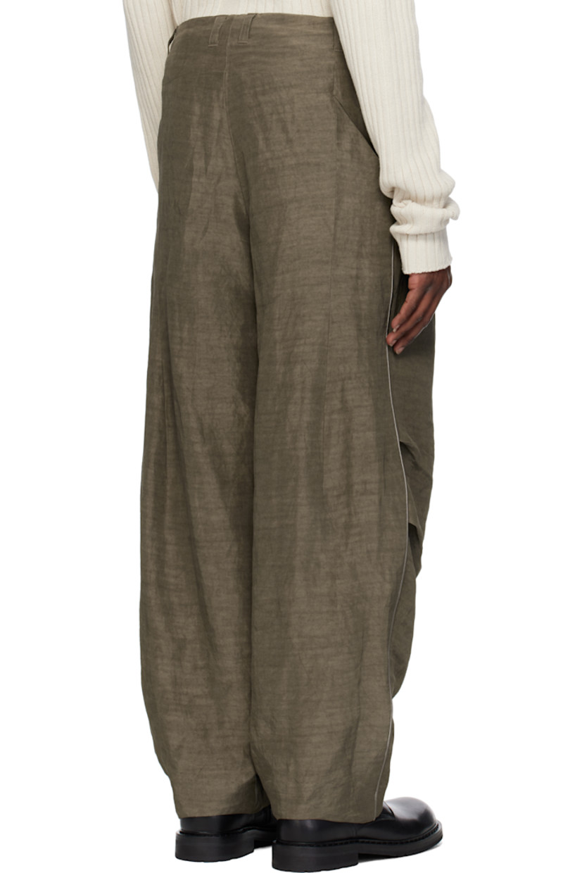 Rayon- and ramie-blend taffeta trousers. 

· Belt loops 
· Three-pocket styling 
· Zip-fly 
· Pleats at front 
· Darts at knees
· Piping at outseams 
· Partial satin lining

Supplier color: Beige gray