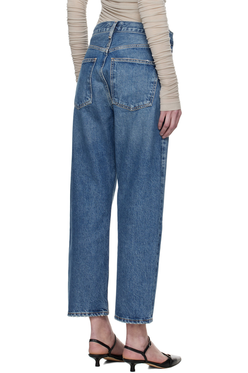 Non-stretch regenerative cotton-blend denim jeans. Fading, whiskering, and subtle distressing throughout.

· Loose-fit and straight-leg
· Mid-rise
· Belt loops
· Five-pocket styling
· Button-fly
· Cropped legs
· Contrasting stitching in tan

Supplier color: Essence