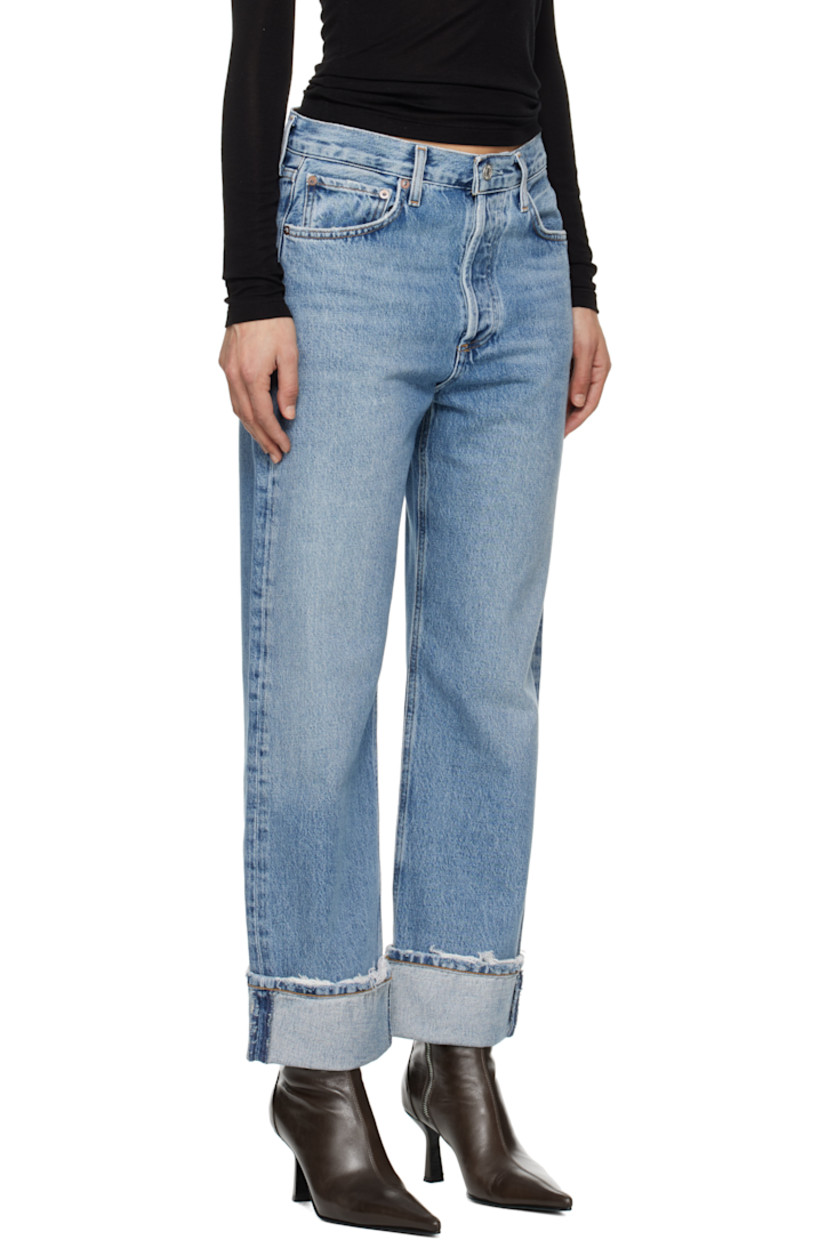 Non-stretch regenerative cotton denim jeans. Subtle distressing, fading, and whiskering throughout.

· Straight-leg
· Low rise
· Belt loops
· Five-pocket styling
· Button-fly
· Rolled cuffs
· Logo-engraved silver- and copper-tone hardware
· Contrast stitching in tan

Supplier color: Reign