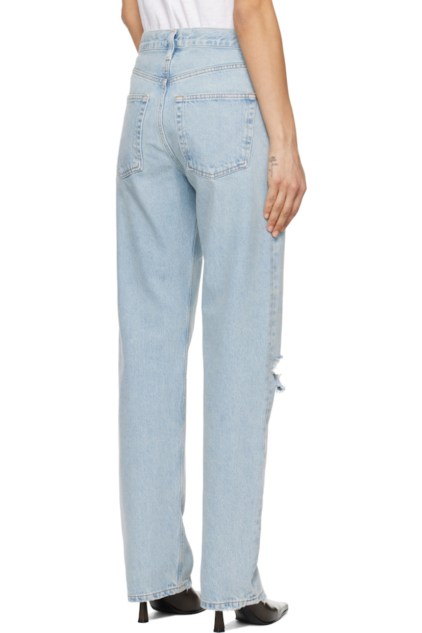 Straight-leg non-stretch regenerative cotton denim jeans. Fading, whiskering, and distressing throughout.

· High-rise
· Belt loops
· Five-pocket styling
· Button-fly
· Rip at knee
· Logo-engraved silver- and copper-tone hardware
· Contrast stitching in tan

Supplier color: Segment