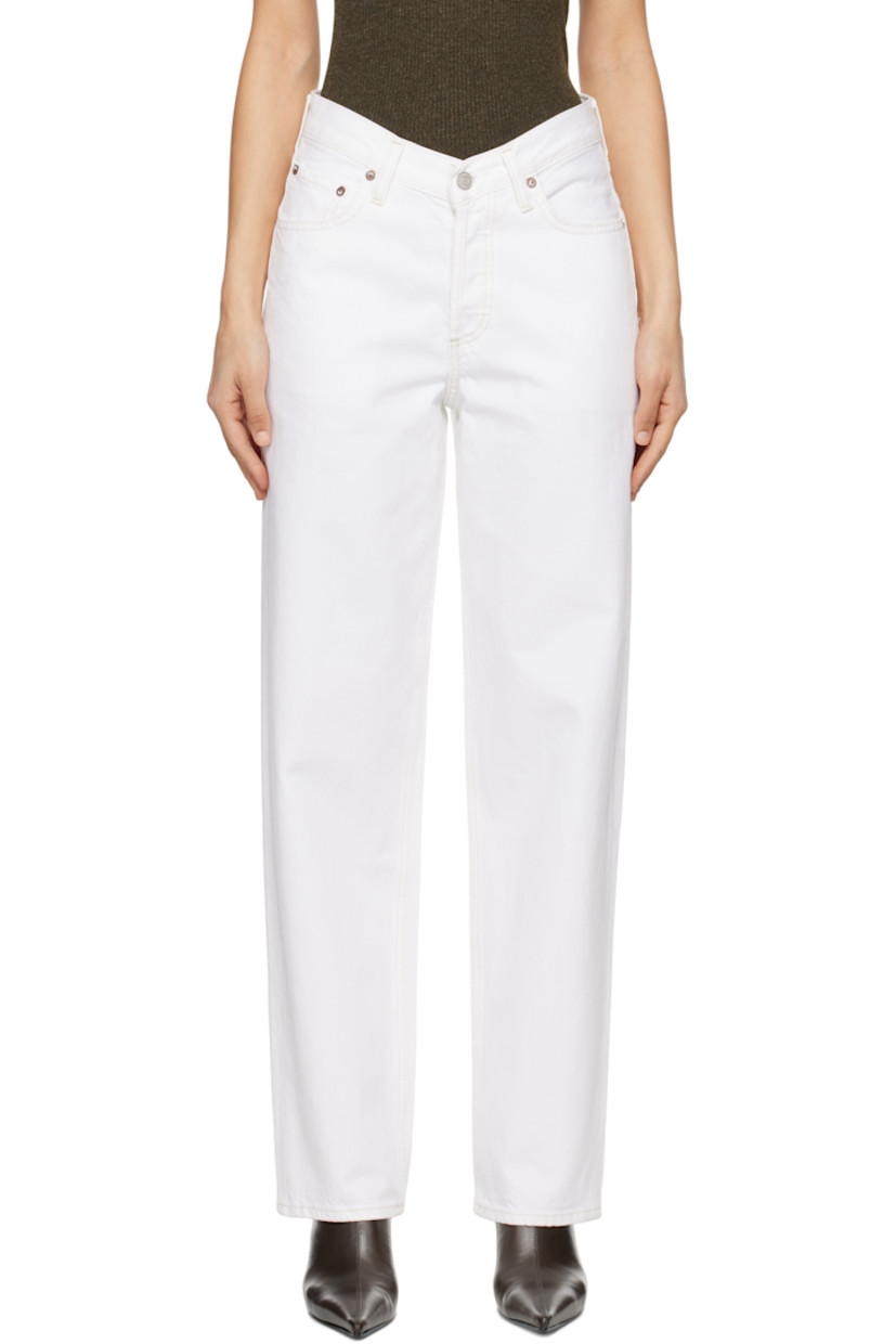 Non-stretch regenerative cotton denim jeans. Subtle distressing throughout.

· Straight-leg
· Belt loops
· Five-pocket styling
· Button-fly
· Logo-engraved silver- and copper-tone hardware
· Contrasting stitching in tan

Supplier color: Milkshake