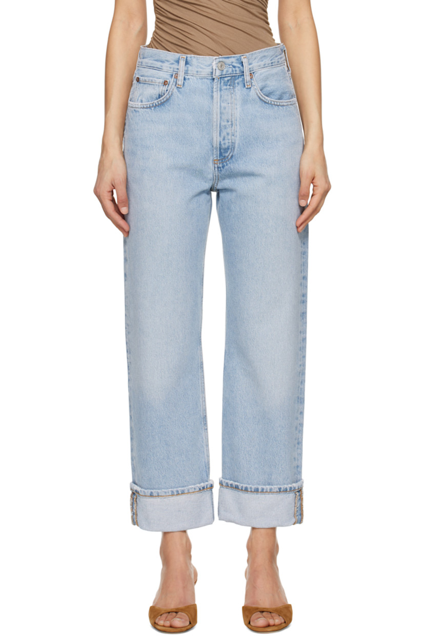 Non-stretch regenerative cotton denim jeans. Subtle distressing, fading, and whiskering throughout.

· Straight-leg
· Low rise
· Belt loops
· Five-pocket styling
· Button-fly
· Rolled cuffs
· Logo-engraved silver- and copper-tone hardware
· Contrast stitching in tan

Supplier color: Force