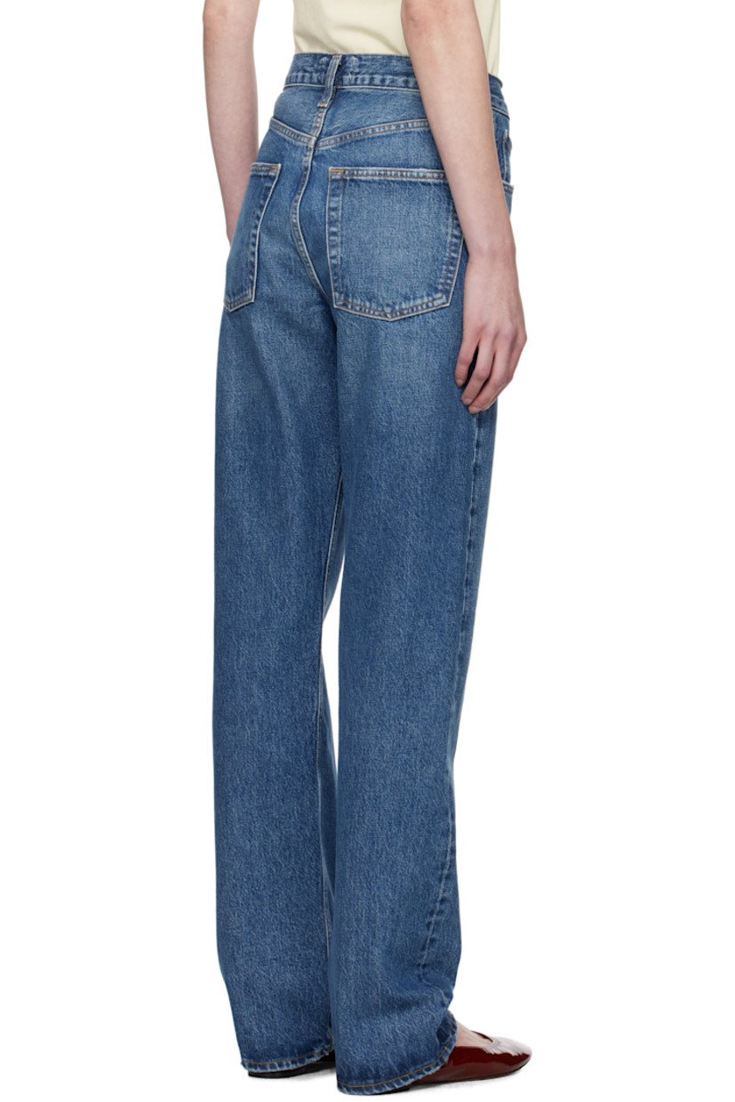 Non-stretch regenerative cotton-blend denim jeans. Fading, whiskering, and subtle distressing throughout.

· Loose-fit and straight-leg
· High-rise
· Belt loops
· Five-pocket styling
· Button-fly
· Contrasting stitching in tan

Supplier color: Essence