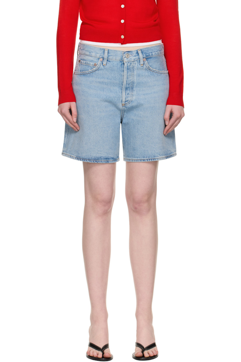 Non-stretch regenerative cotton denim shorts. Fading, whiskering, and subtle distressing throughout. 

· The Integrity Grown™-certified 
· Wide-leg 
· High-rise 
· Belt loops
· Five-pocket styling
· Button fly 
· Logo-engraved silver- and bronze-tone hardware
· Contrast stitching in tan 

Supplier color: Coax