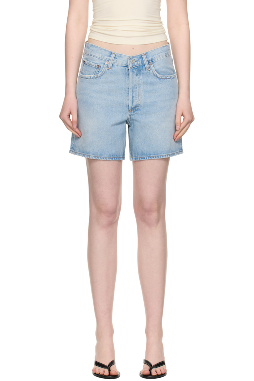 Non-stretch regenerative cotton denim shorts. Fading, whiskering, and subtle distressing throughout. 

· The Integrity Grown™-certified 
· Loose-fit
· Belt loops
· Five-pocket styling
· Button fly 
· Logo-engraved silver- and bronze-tone hardware
· Contrast stitching in tan 

Supplier color: Backbeat