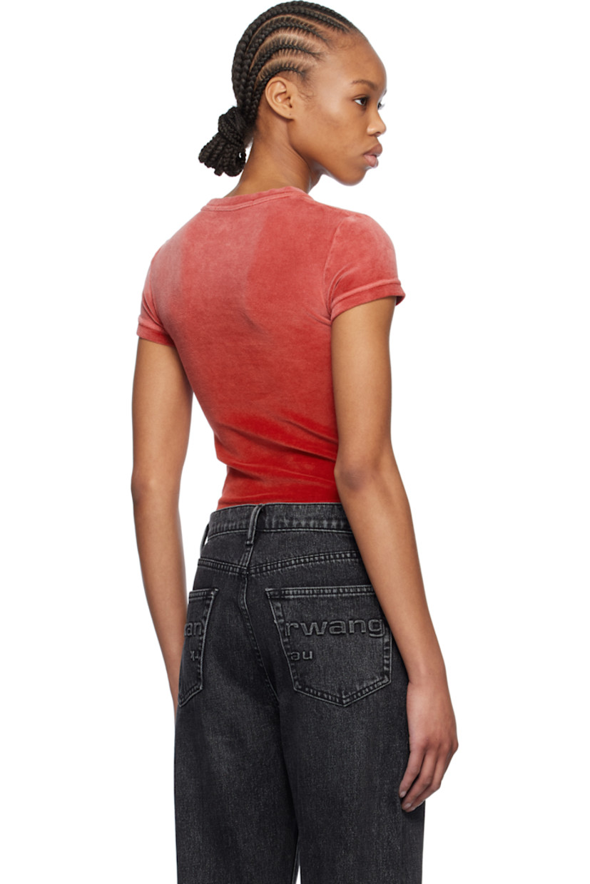 Slim-fit stretch cotton-blend velour T-shirt. Fading throughout.

· Rib-knit crewneck and cuffs
· Logo embossed at chest

Supplier color: Washed red alert