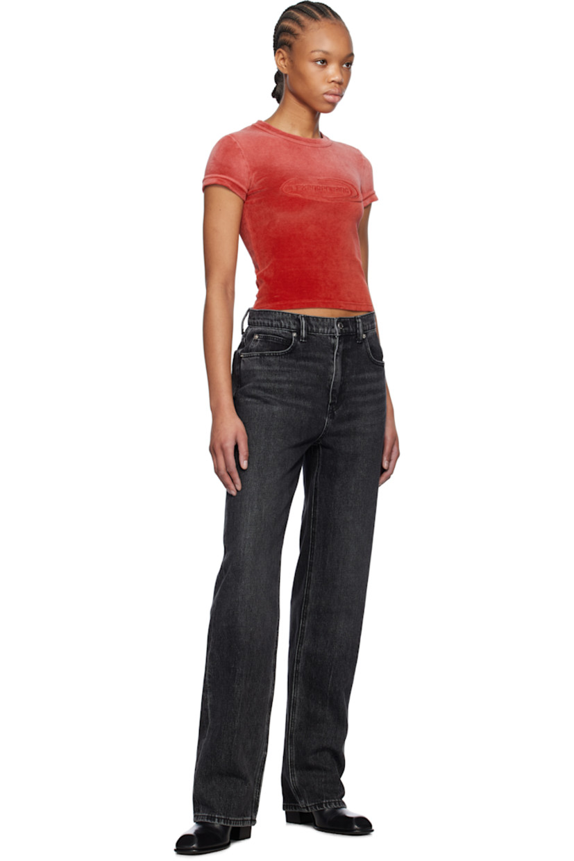 Slim-fit stretch cotton-blend velour T-shirt. Fading throughout.

· Rib-knit crewneck and cuffs
· Logo embossed at chest

Supplier color: Washed red alert