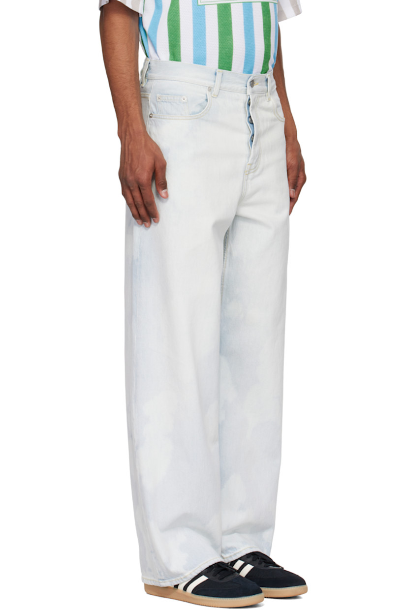 Wide-leg non-stretch denim jeans. Fading throughout.

· Belt loops
· Five-pocket styling
· Button fly
· Logo embroidered at back pocket
· Contrast stitching in yellow
· Logo-engraved silver-tone hardware

Supplier color: Faded blue