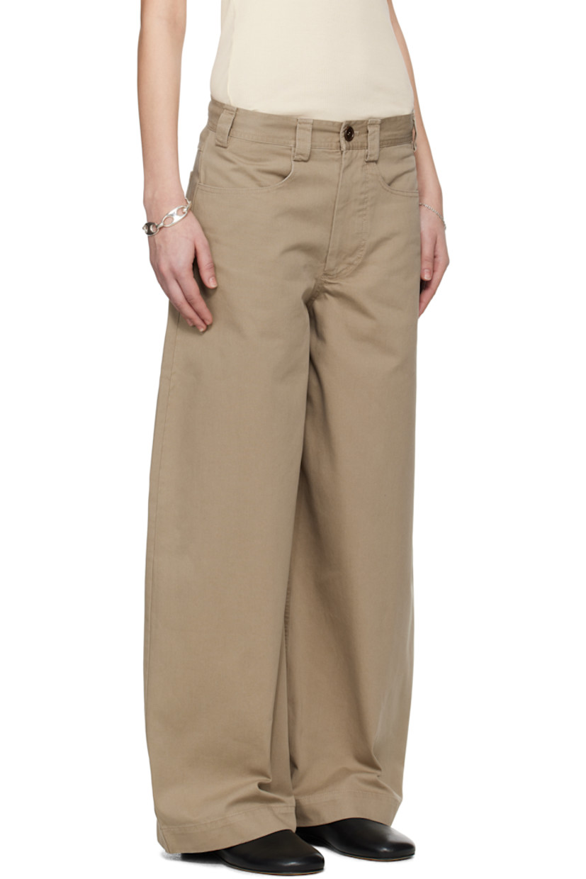 Wide-leg cotton twill trousers.

· Belt loops
· Four-pocket styling
· Zip fly
· Logo embroidered at back pocket

Supplier color: Beige