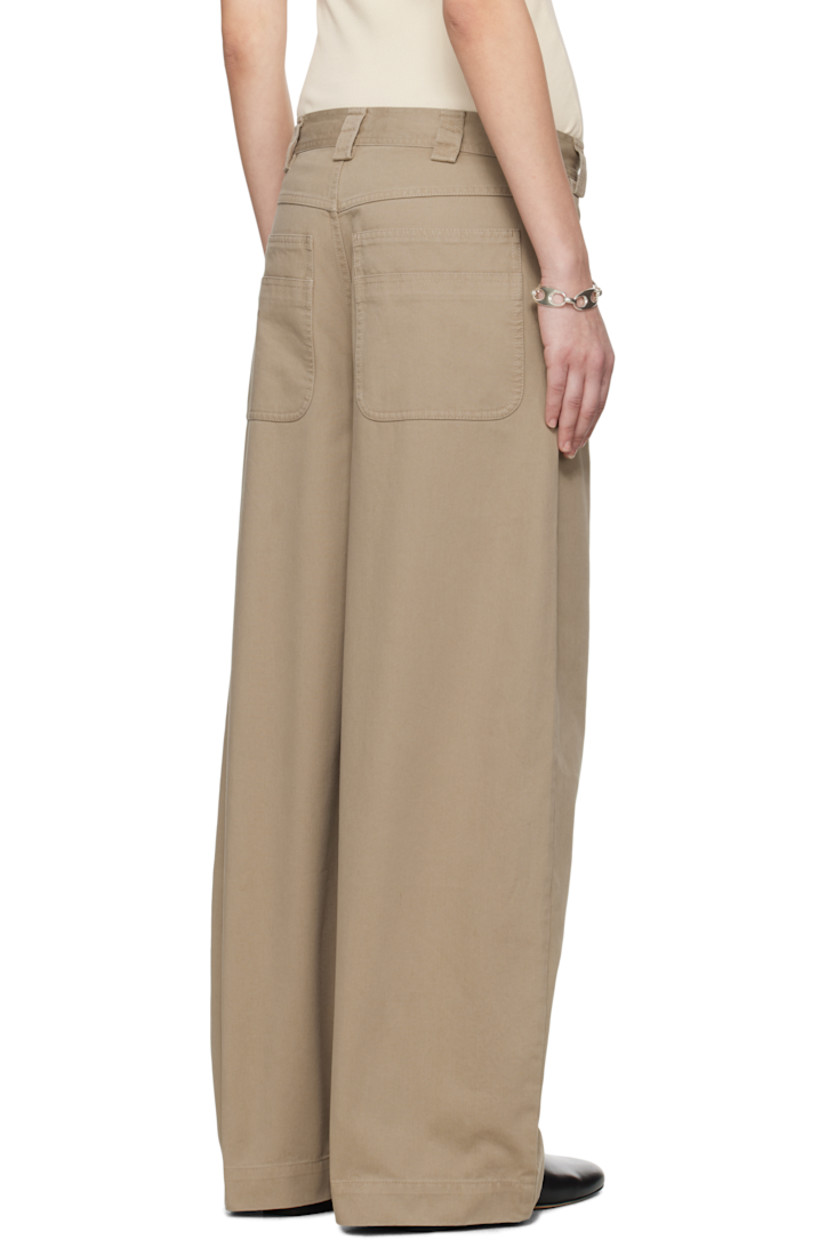 Wide-leg cotton twill trousers.

· Belt loops
· Four-pocket styling
· Zip fly
· Logo embroidered at back pocket

Supplier color: Beige
