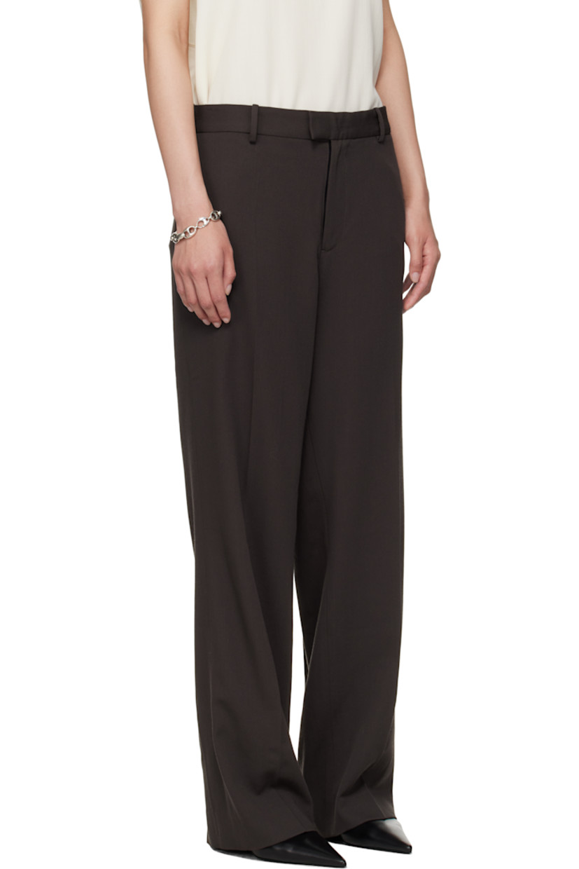 Cotton twill trousers.

· Straight-leg 
· Belt loops
· Four-pocket styling
· Zip fly 
· Creased legs 

Supplier color: Dark chocolate brown