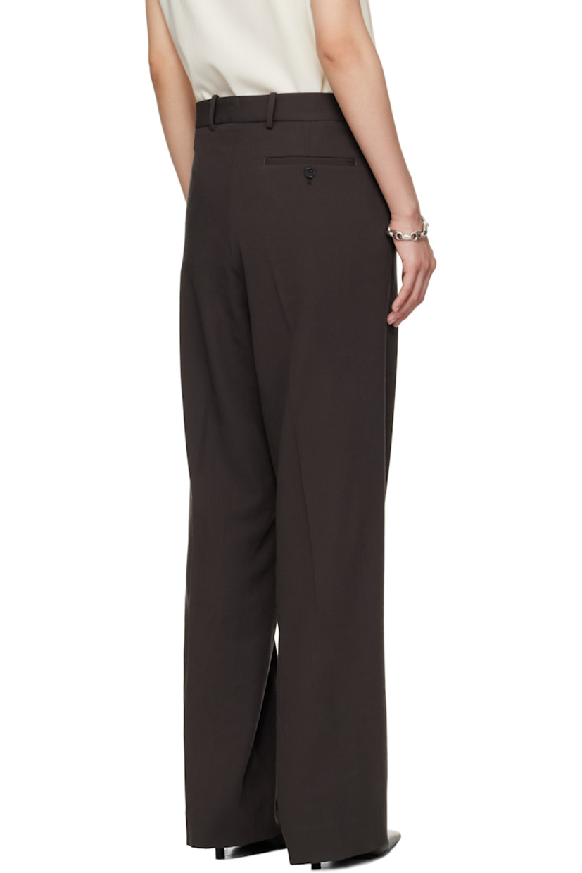 Cotton twill trousers.

· Straight-leg 
· Belt loops
· Four-pocket styling
· Zip fly 
· Creased legs 

Supplier color: Dark chocolate brown