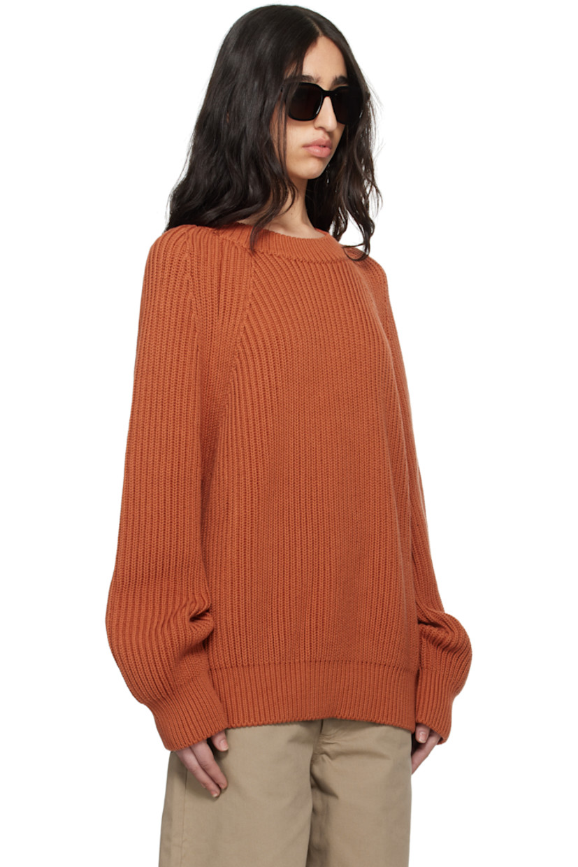 Rib-knit cotton sweater. 

· Crewneck 
· Knit logo flag a front hem 
· Raglan sleeves 

Supplier color: Terra cotta