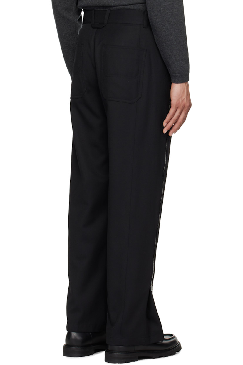 Wide-leg polyester- and wool-blend twill trousers. 

· Belt loops
· Four-pocket styling
· Zip fly
· Zip expansion panel at outseams

Supplier color: Black