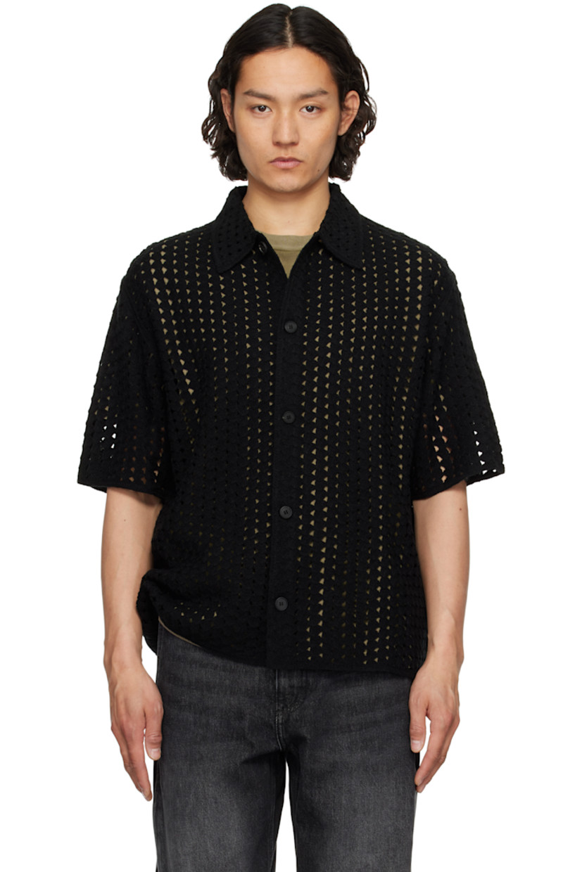 Pointelle open-knit acrylic shirt. 

· Spread collar
· Button closure

Supplier color: Black
