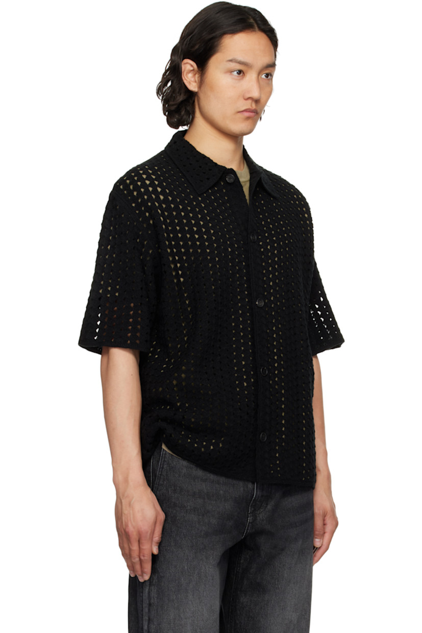 Pointelle open-knit acrylic shirt. 

· Spread collar
· Button closure

Supplier color: Black