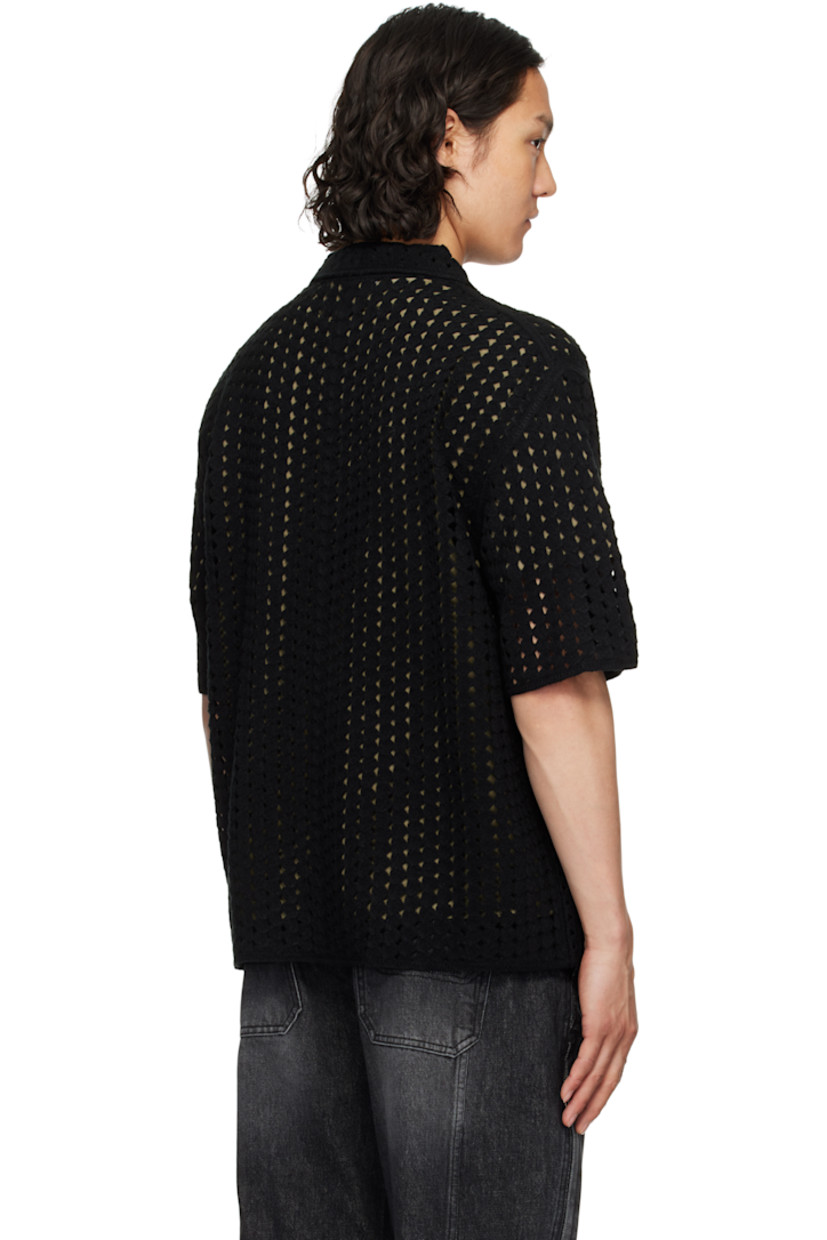 Pointelle open-knit acrylic shirt. 

· Spread collar
· Button closure

Supplier color: Black