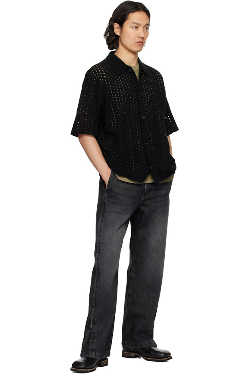 Pointelle open-knit acrylic shirt. 

· Spread collar
· Button closure

Supplier color: Black