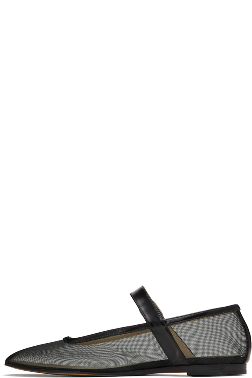 Handcrafted sheer mesh Mary Jane-style ballerina flats in black.

· Square toe
· Pin-buckle strap at vamp
· Patent leather trim at collar
· Logo embossed at padded calfskin footbed
· Stacked leather heel with rubber injection
· Leather sole

Supplier color: Black