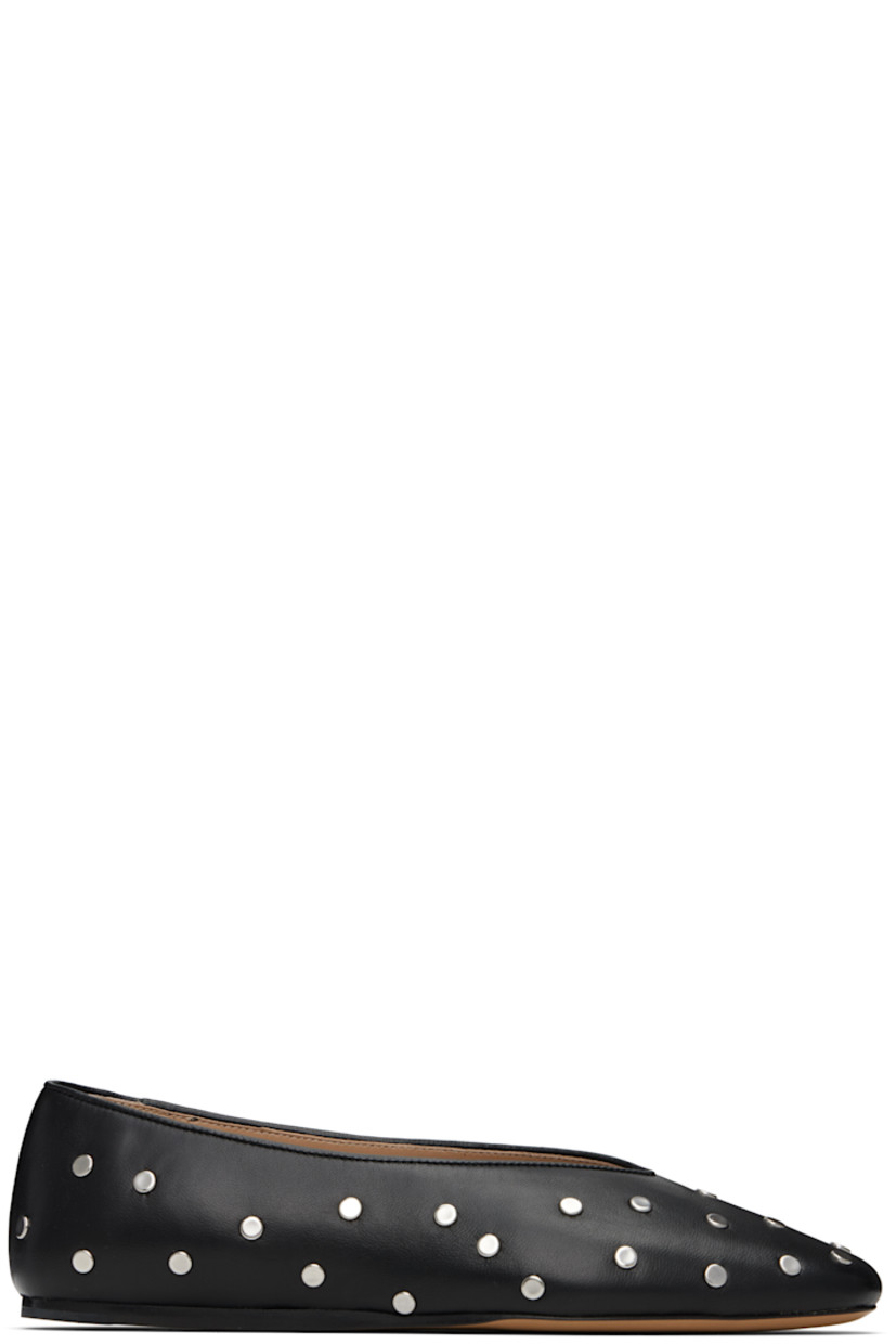 Handcrafted buffed leather ballerina flats in black.

· Studs throughout
· Piping at collar
· Grained calfskin lining
· Leather sole with rubber injection

Supplier color: Black