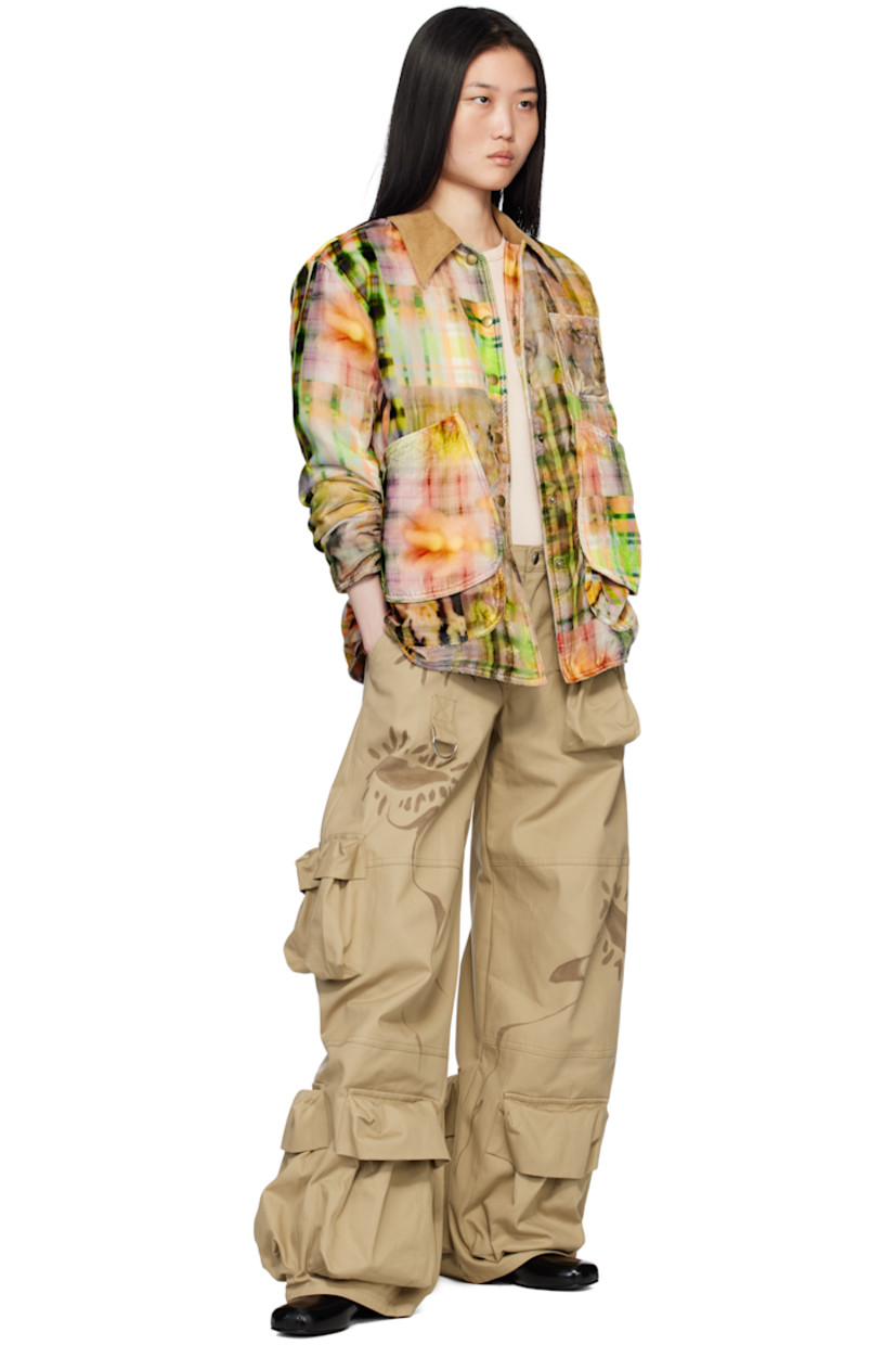 Padded nylon-blend velvet jacket. Check pattern and graphics printed throughout.

· Deadstock corduroy spread collar
· Press-stud closure
· Patch pockets
· Full quilted satin lining

Supplier color: Multi plaid