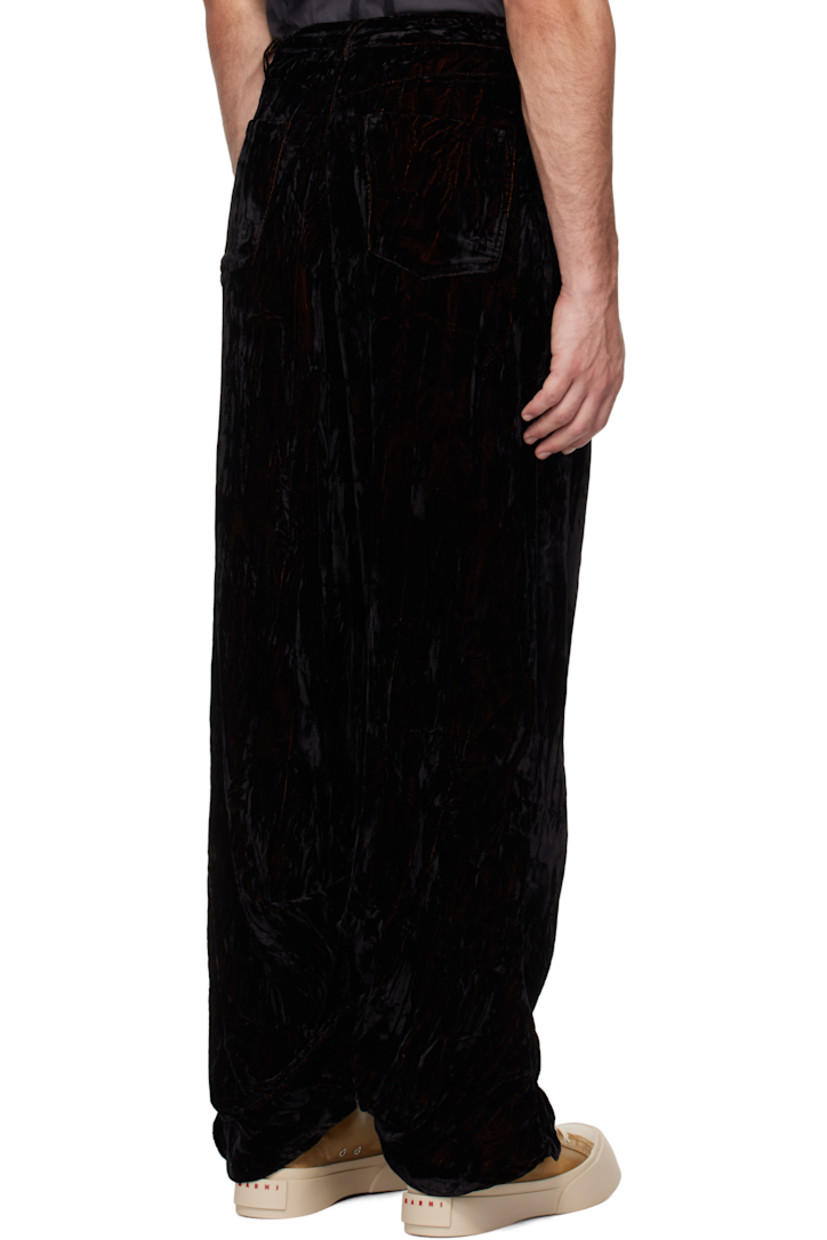 Relaxed-fit acetate- and cupro-blend crushed velvet trousers.

· Mid-rise
· Belt loops
· Five-pocket styling
· Zip-fly
· Tucks at inseams

Supplier color: Black