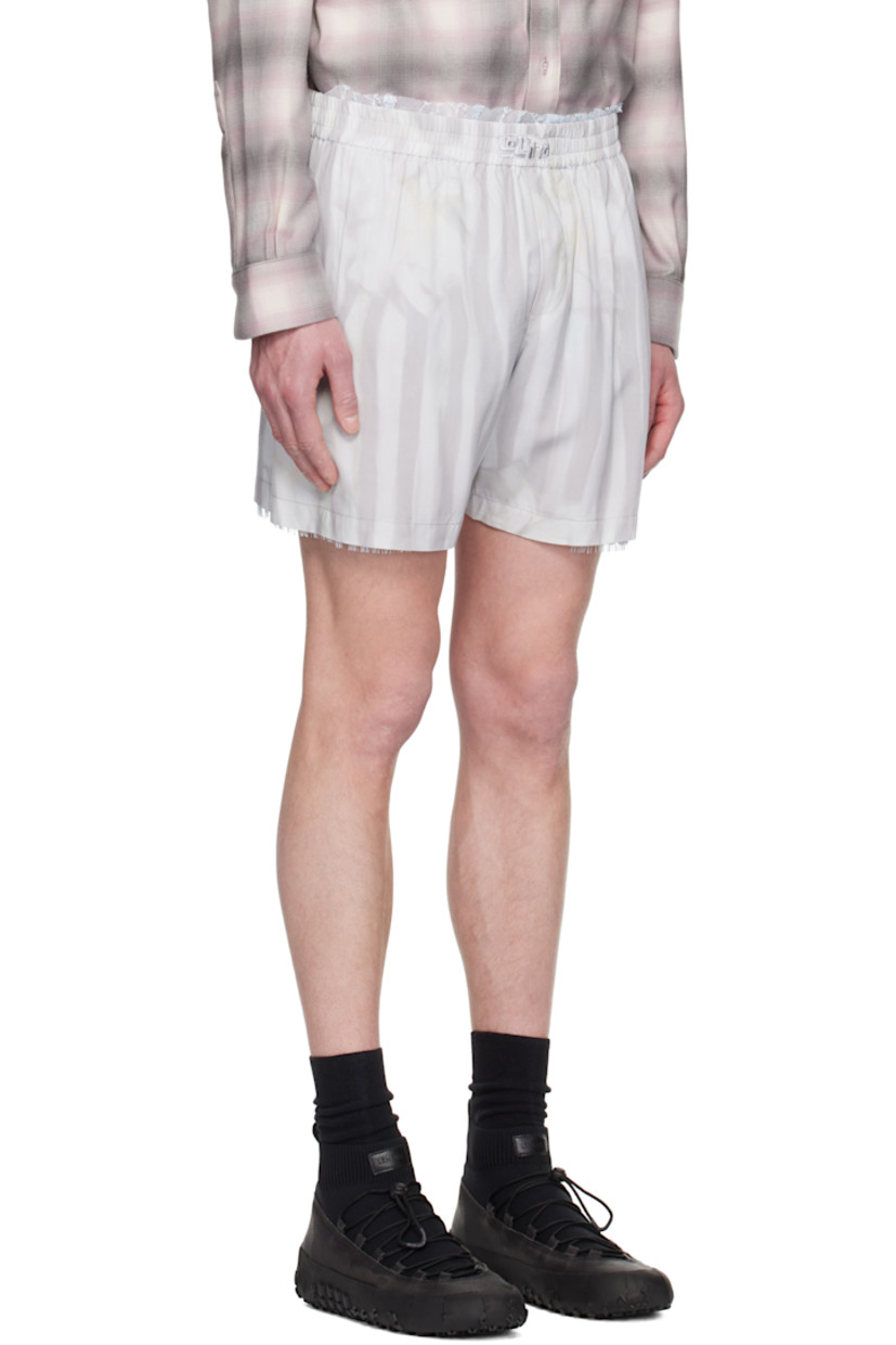 Rose sylk satin shorts. Exposed sheer recycled nylon-blend lace lining.

· Stripes and printed floral graphic throughout
· Logo patch at elasticized waistband
· Mock fly

Supplier color: Washed wavy navy