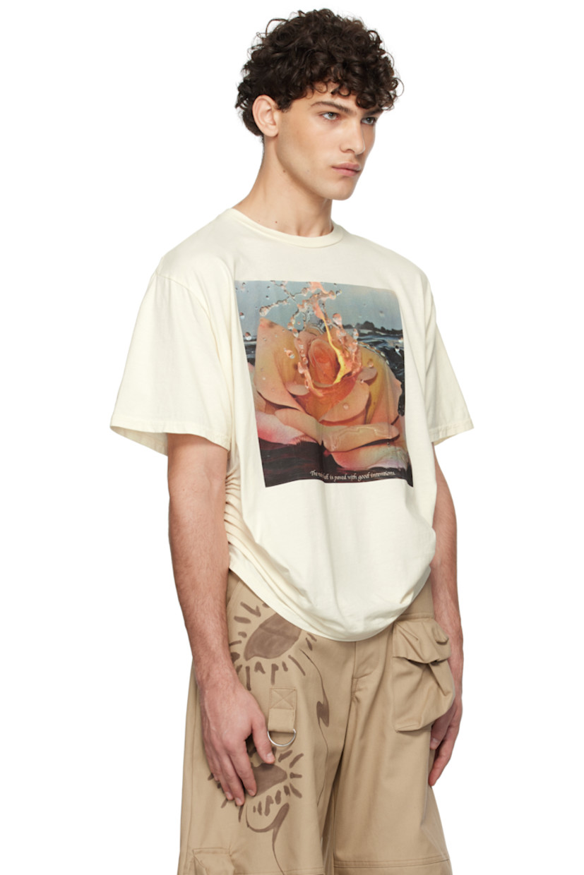 Boxy-fit organic cotton jersey T-shirt. 

· Rib-knit crewneck
· Graphic and text printed at front
· Pleats at side seams
· Dropped shoulders

Each item is unique. Please note that coloration may vary.

Supplier color: Intentions