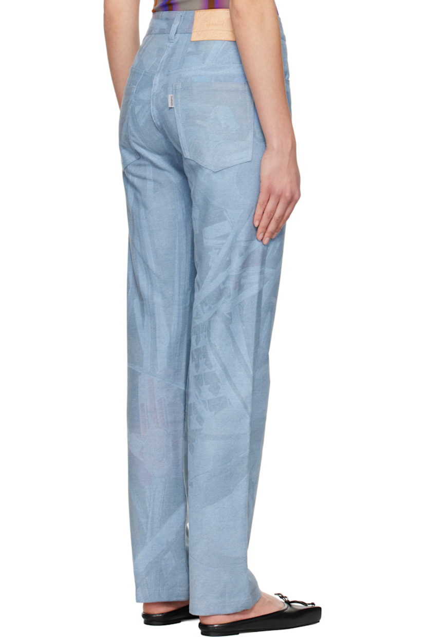 Non-stretch denim jeans. Graphic pattern and fading throughout.

· Belt loops
· Four-pocket styling
· Button-fly
· Leather logo patch at back waistband
· Logo flag at back pocket
· Logo-engraved antiqued silver-tone hardware

Supplier color: Print