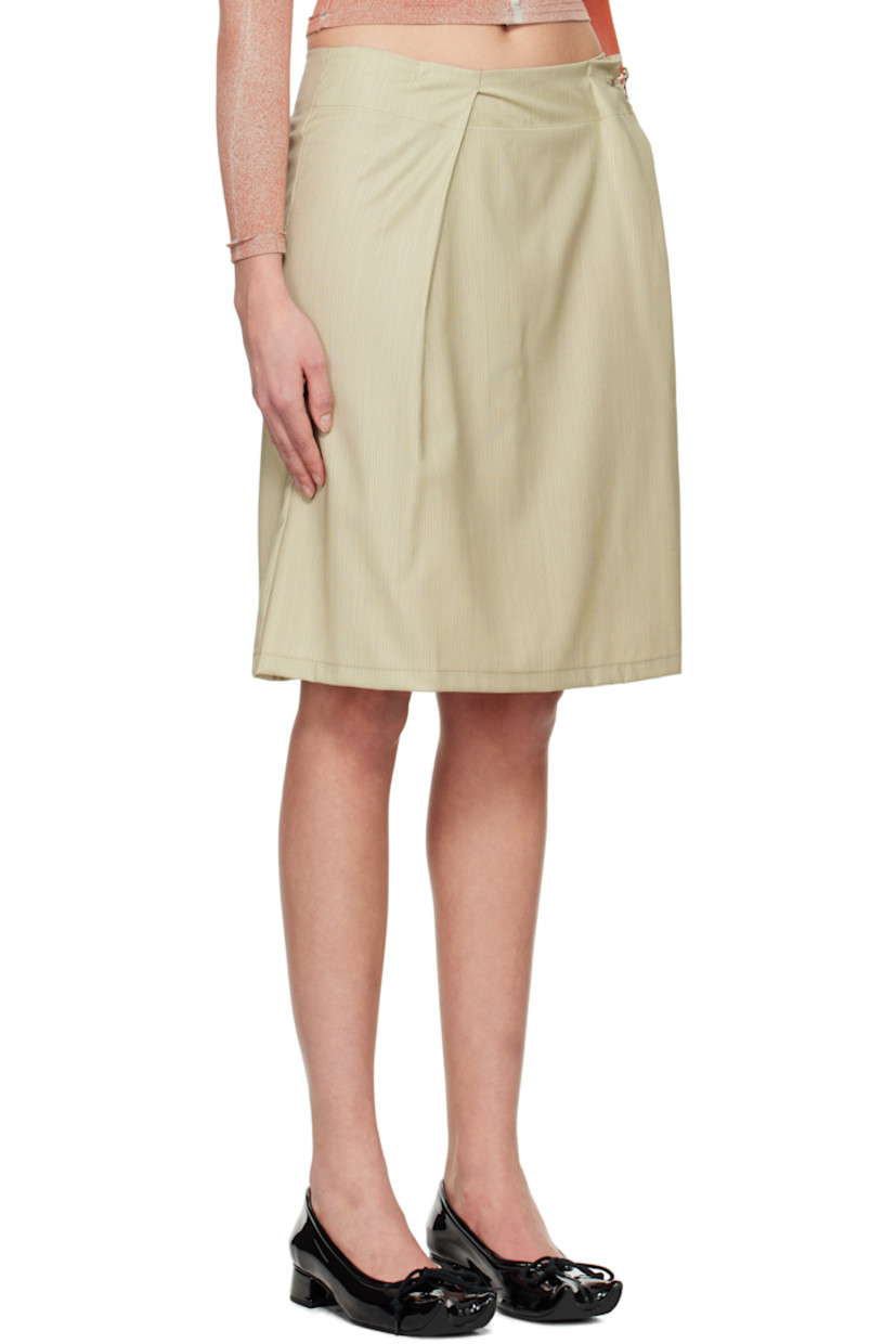 Plain-woven wool midi skirt. Stripes throughout. 

· Button fastening at waistband 
· Pleats and graphic hardware at front 
· Concealed zip closure at back
· Unlined

Supplier color: Beige