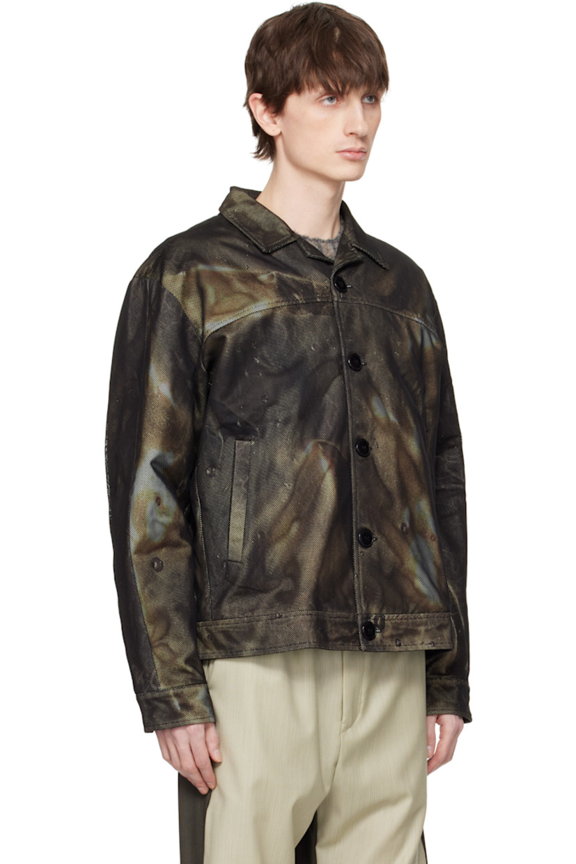 Cotton twill jacket. Graphic pattern printed throughout.

· Sheer mesh overlay
· Open spread collar
· Button closure
· Welt pockets
· Buttoned barrel cuffs
· Adjustable button tabs at back hem
· Welt pockets at interior
· Full viscose satin lining

Supplier color: Print