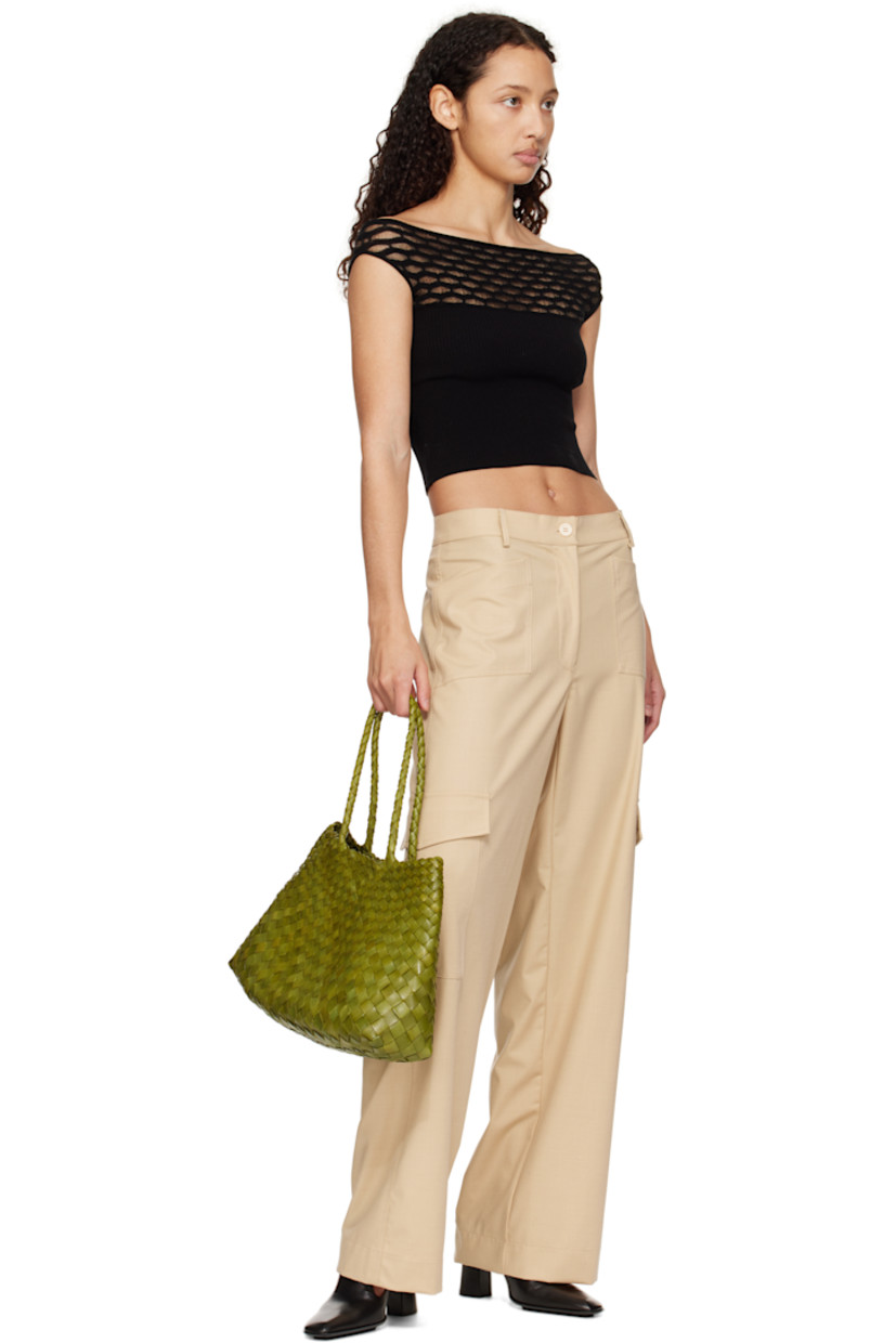 Handcrafted basket-woven buffalo calfskin tote in green.

· Twin carry handles
· Open throat
· Logo disc hand-sewn at interior
· Unlined
· H8.75" x W17.5" x D6"
· Total height: H17.5"

Supplier color: Bamboo green