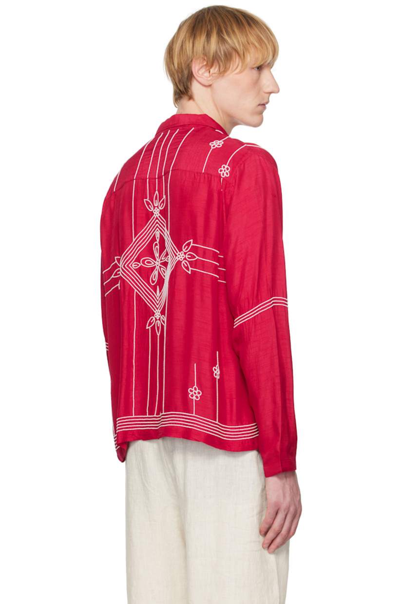 Handcrafted plain-woven slub silk shirt. Beaded floral pattern and stripes throughout.

· Spread collar
· Button closure

Supplier color: Red