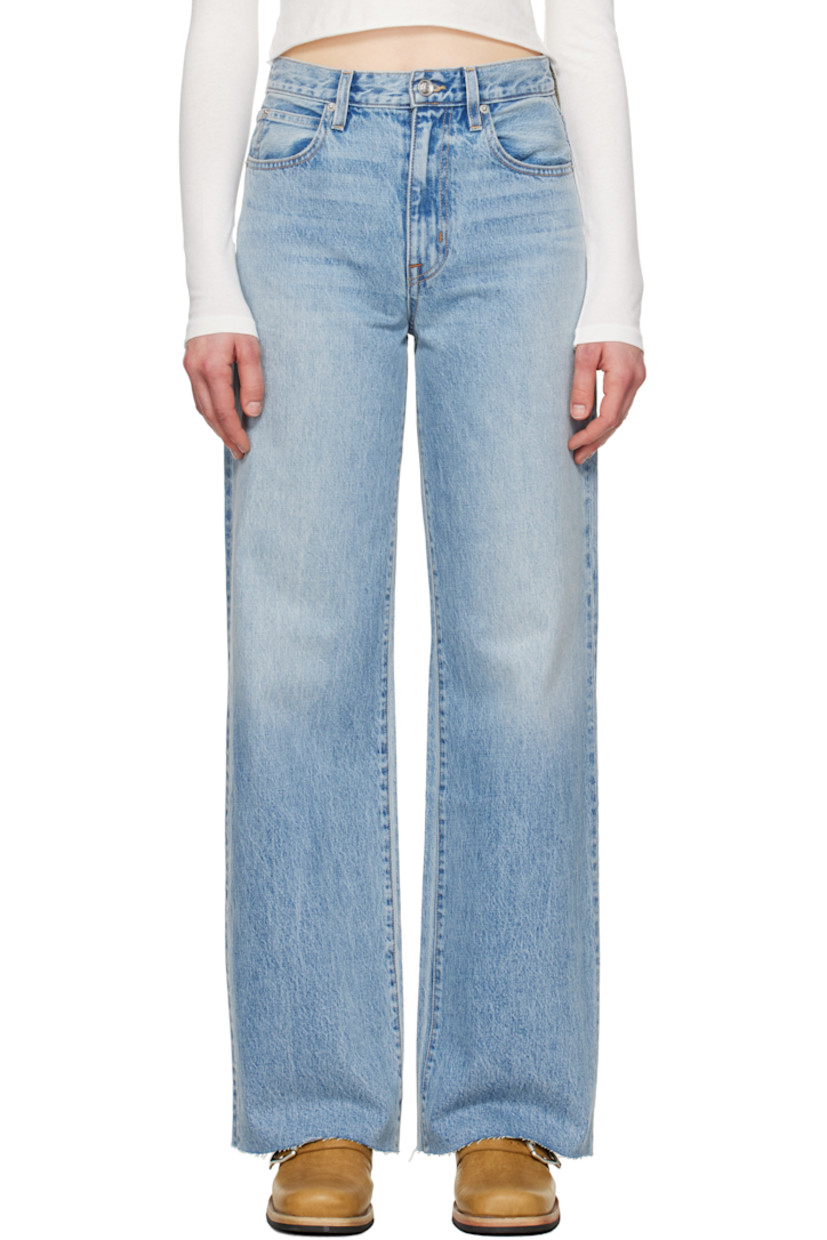Wide-leg non-stretch denim jeans. Fading, whiskering, and subtle distressing throughout. 

· High-rise
· Belt loops
· Five-pocket styling
· Zip-fly
· Frayed raw edge at cuffs 
· Logo-engraved silver-tone hardware
· Contrast stitching in tan

Supplier color: Feel the love