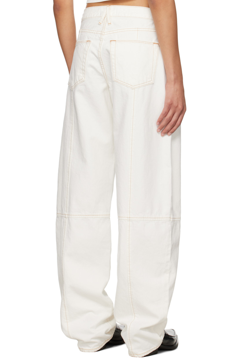 Non-stretch denim jeans. 

· BCI-certified
· Mid-rise 
· Belt loops
· Five-pocket styling
· Zip fly
· Seams at front and back legs
· Contrast stitching in brown

Supplier color: Natural white