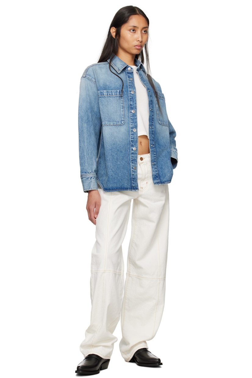 Non-stretch denim jeans. 

· BCI-certified
· Mid-rise 
· Belt loops
· Five-pocket styling
· Zip fly
· Seams at front and back legs
· Contrast stitching in brown

Supplier color: Natural white
